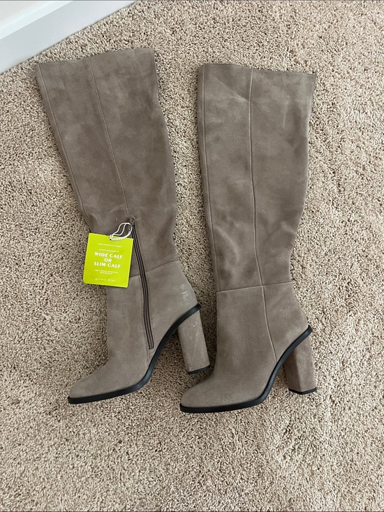 Gianni Bini Shoes - Gianni Bini Taupe Suede Over-the-Knee Block Heel Boots